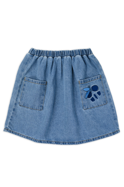 Denim Gathered Skirt Washed Denim van Wander & Wonder met een speelse pasvorm en achterzakken. | Verkrijgbaar bij Little Fashion Addict