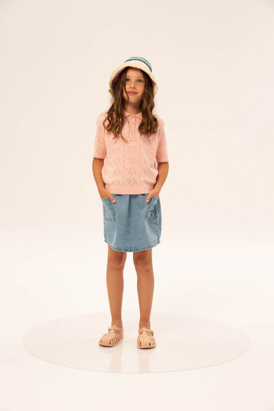 Denim Gathered Skirt Washed Denim van Wander & Wonder met een speelse pasvorm en achterzakken. | Verkrijgbaar bij Little Fashion Addict
