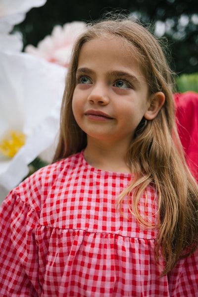 Peachy Checked Dress Sunny Red – stijlvolle en luchtige jurk | Verkrijgbaar bij Little Fashion Addict
