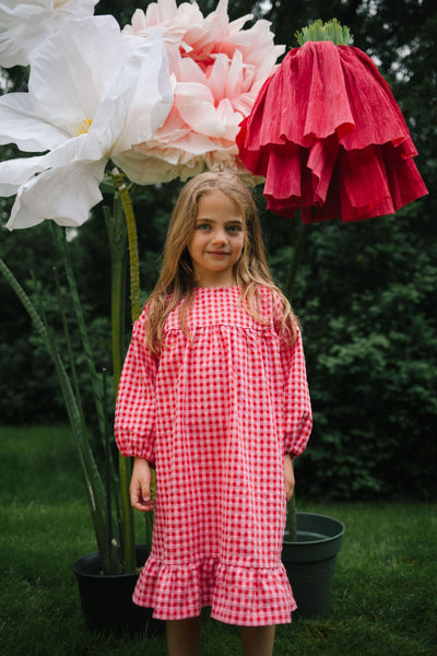 Peachy Checked Dress Sunny Red – stijlvolle en luchtige jurk | Verkrijgbaar bij Little Fashion Addict