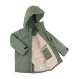 Uniseks Gosoaky 'Sleeping Pigeon' kinderjas in deep lichen green, waterdicht en winddicht. | Ontdek Gosoaky bij Little Fashion Addict