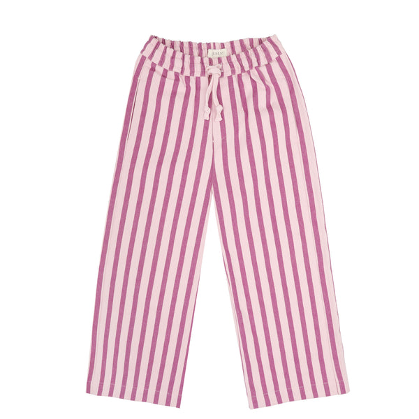 Gestreepte meisjesbroek in lichtroze met paarse streep van Jenest | Cammie Pants Violet Purple Stripe | verkrijgbaar bij Little Fashion Addict