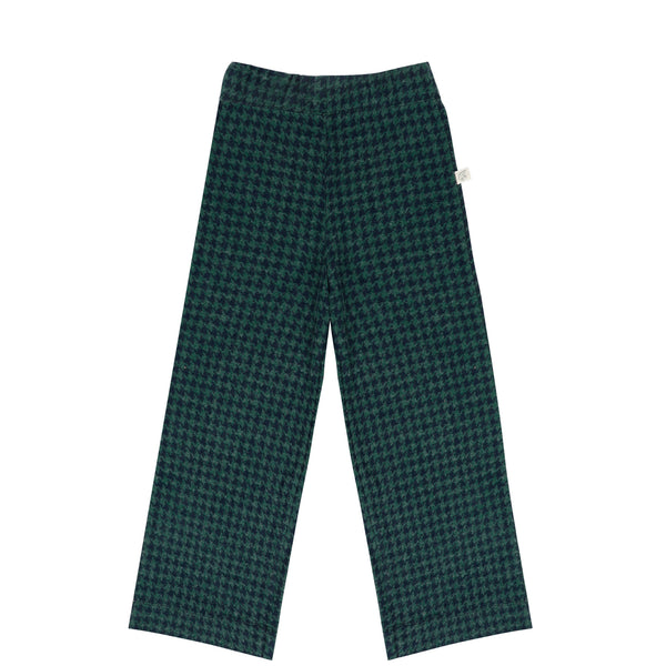 Meisjesbroek met donkerblauw-groene retro ruitjes en rechte snit van Jenest – zacht en comfy, ideaal voor school of vrije tijd. | Verkrijgbaar bij Little Fashion Addict