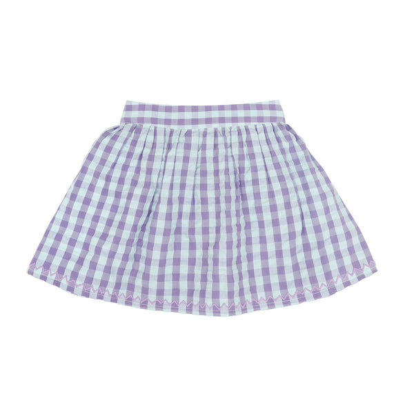 Sara Skirt van Jenest in blauw-lila geruite print, gemaakt van biologisch katoen | Verkrijgbaar bij Little Fashion Addict | Fashion voor meisjes van 4 tot 10 jaar