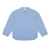 Blauw jongenshemd met opstaande kraag uit de zomercollectie van Jenest | Tuff Grandad Shirt Grape Blue | Verkrijgbaar bij Little Fashion Addict