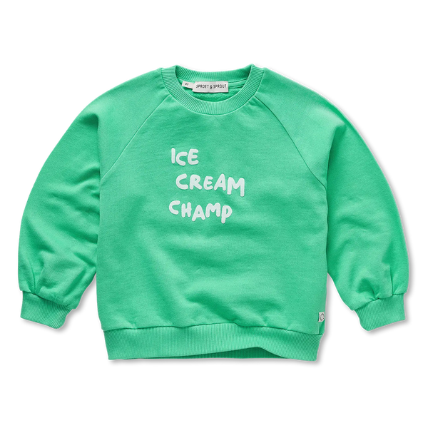 Jongens sweater Ice Cream Champ jade green van Sproet & Sprout. | Uit de Champions League of Fun collectie
