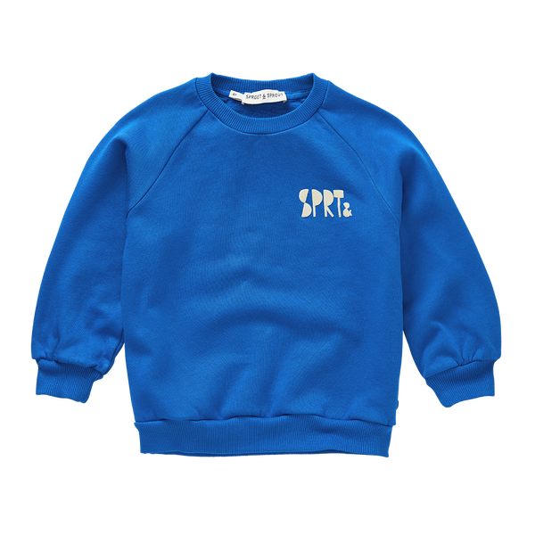 Sportieve sweater in helder kobaltblauw met SPRT&-logo uit de Club Chaos collectie van Sproet & Sprout.