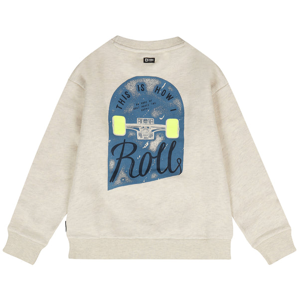 jongenstrui met skateboardprint van Tumble ’n Dry | Deck Sweater Off white Melange | Ontdek Tumble 'n Dry bij Little Fashion Addict