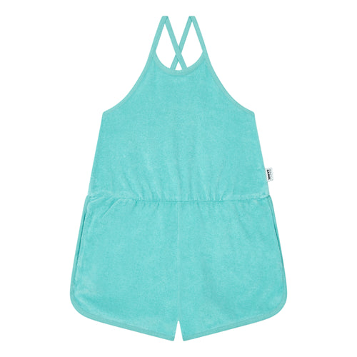 Hundred Pieces - Organic Terry Cloth Playsuit - Kleur: Turquoise - Zomerse jumpsuit/playsuit - Meisjesmode - Zomercollectie 2023 - Verkrijgbaar bij Littlefashionaddict.com