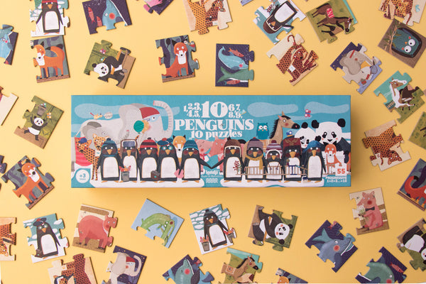Londji Kinderpuzzel - Set van 10 puzzels 10 Penguins - Voor kids vanaf 3 jaar - Verkrijgbaar bij Littlefashionaddict.com