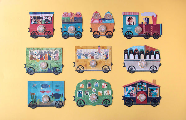 Londji Kinderpuzzel - Set van 10 puzzels met 3 stukken - Inlegpuzzel My littel Train Puzzle - Voor kids vanaf 3 jaar - Verkrijgbaar bij Littlefashionaddict.com