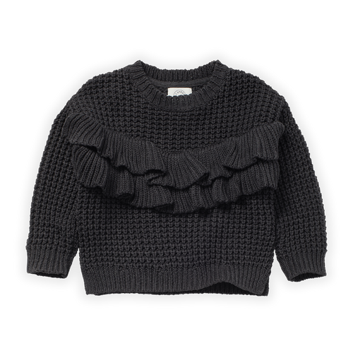 Littlefashionaddict - Sproet & Sprout - AW22 - Sweater Ruffle asphalt (sweater mer ruffles in het donkergrijs) - Voor meisjes - Vanaf 4 tot 10 jaar in stock en verkrijgbaar bij Little Fashion Addict