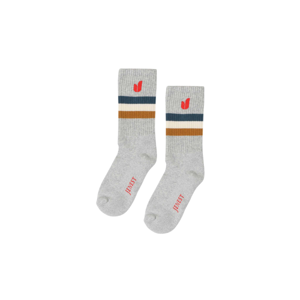 Jenest J Sport Socks Grey Melange – grijze sportsokken voor jongens met retro strepen | Little Fashion Addict