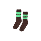 Jenest Sport Socks Fondant Brown – bruine kindersokken met groene retrostrepen | Little Fashion Addict