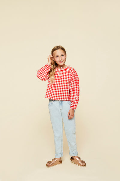 Rood geruit meisjesblousje van A Monday in Copenhagen | Elisa Blouse - Poppy Check is verkrijgbaar bij Little Fashion Addict