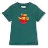 T-shirt voor jongens 'Funtastic' in het donkergroen van A Monday in Copenhagen - Verkrijgbaar bij Littlefashionaddict.com