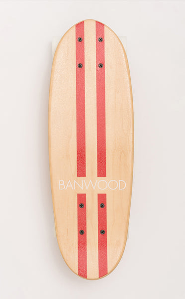 Banwood Skateboard - Natuurkleurig skateboard met donkerrode strepen voor kinderen vanaf 3 jaar - Verkrijgbaar bij Littlefashionaddict.com