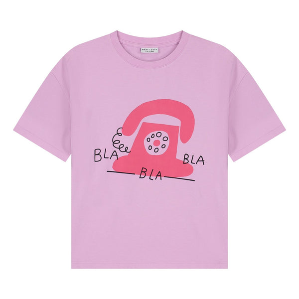 Daily Brat Bla Bla Bla T-shirt roze met telefoonprint voor meisjes | Daily Brat Bla Bla Bla T-shirt Sunny Violet - Verkrijgbaar bij Little Fashion Addic