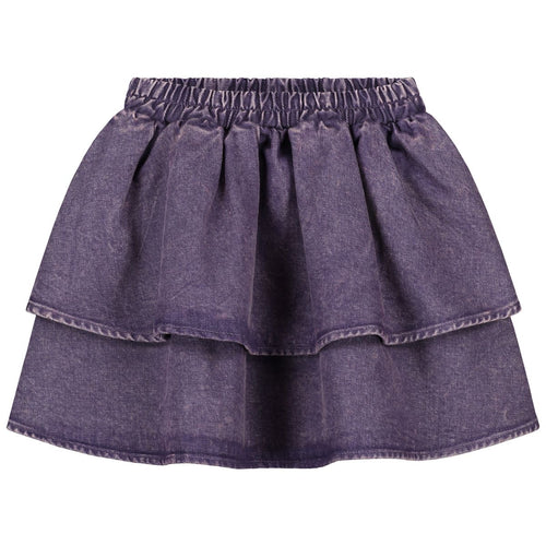 Paars denim rokje Snappy van Daily Brat met dubbele laagjes en elastische tailleband | Ontdek Daily Brat bij Little Fashion Addict