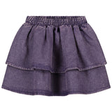 Paars denim rokje Snappy van Daily Brat met dubbele laagjes en elastische tailleband | Ontdek Daily Brat bij Little Fashion Addict
