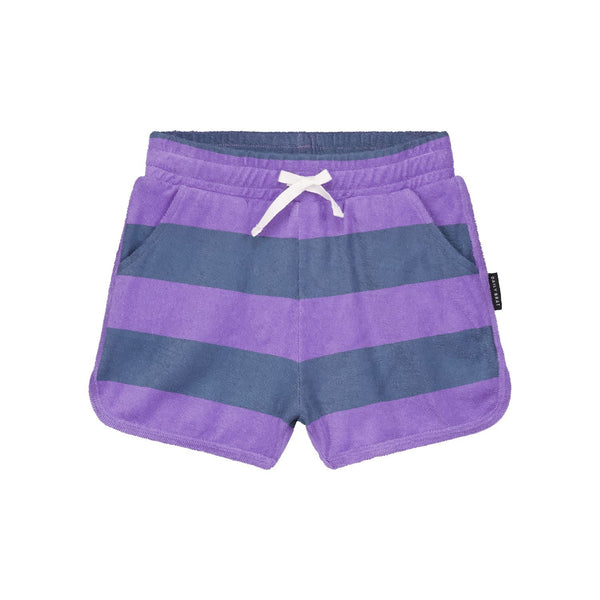 gestreepte badstof short van Daily Brat voor jongens | Daily Brat - Striped Towel Shorts Teal verkrijgbaar bij Little Fashion Addict