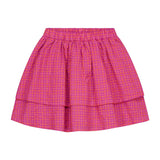 Daily Brat roze rok met ruffles en subtiel ruitpatroon voor meisjes | Knotty skirt Pink van Daily Brat - Verkrijgbaar bij Little Fashion Addict