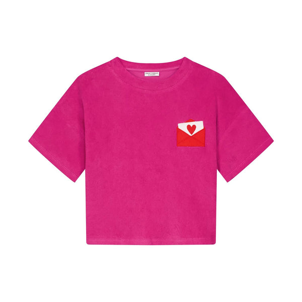 Daily Brat Lalaloveletter T-shirt fuchsia met hartdetail voor meisjes | Daily Brat Lalaloveletter T-shirt smoothie - Verkrijgbaar bij Little Fashion Addict