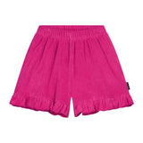 Daily Brat fuchsia badstof short met ruffles voor meisjes | Daily Brat Lalaloveletter short smoothie - Verkrijgbaar bij Little Fashion Addict