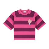 Gestreepte T-shirt met ijsje patch in paars en roze Daily Brat meisjes | Daily Brat Striped Ice cream T-shirt plum - Verkrijgbaar bij Little Fashion Addict