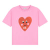 Roze meisjes t-shirt van Daily Brat met grote rode hartprint | Peatty Heart T-shirt Pink Cosmos van Daily Brat - Verkrijgbaar bij Little Fashion Addict