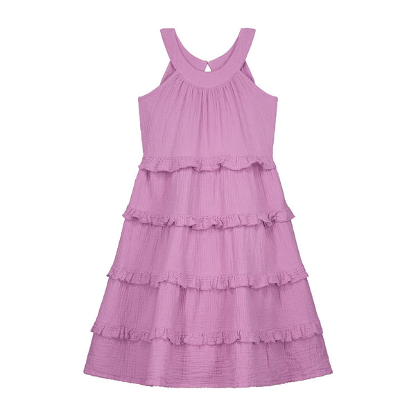 Daily Brat paars tetra kleedje met ruffles voor meisjes | Daily Brat Dolly Ruffle Dress Lilavender - Verkrijgbaar bij Little Fashion Addict