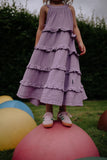 Daily Brat paars tetra kleedje met ruffles voor meisjes | Daily Brat Dolly Ruffle Dress Lilavender - Verkrijgbaar bij Little Fashion Addict