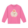 Vrolijke roze sweater voor meisjes met Lady Arabella print en geribbelde boorden van Daily Brat | Verkrijgbaar bij Little Fashion Addict