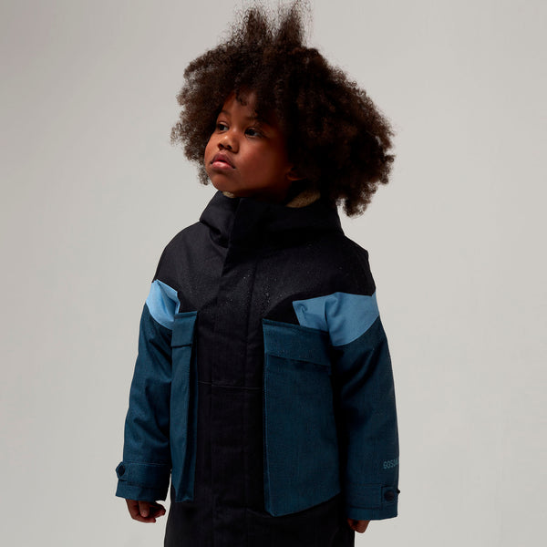 Gosoaky City Fox winterjas in Denim Multi met kleurblokken en imitatiebont | Ontdek Gosoaky bij Little Fashion Addict