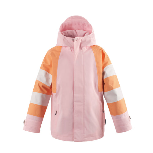 Roaring Mouse regenjas van Gosoaky | Mary's Rose Pink regenjas voor kinderen, waterdicht en voorzien van speelse gestreepte mouwen. | Verkrijgbaar bij Little Fashion Addict