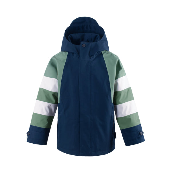 Roaring Mouse regenjas van Gosoaky  | True Blue Multi regenjas voor kinderen, waterdicht en voorzien van speelse gestreepte mouwen. |  Verkrijgbaar bij Little Fashion Addict