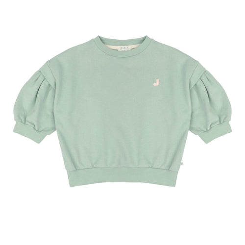 Ballon Sweater Sage Green van Jenest - Lichtgroene balloon meisjessweater | Ontdek Jenest bij Little Fashion Addict
