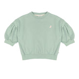 Ballon Sweater Sage Green van Jenest - Lichtgroene balloon meisjessweater | Ontdek Jenest bij Little Fashion Addict