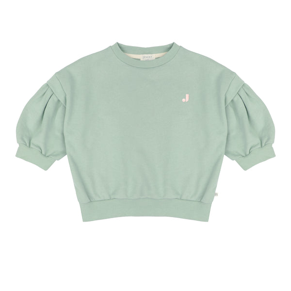 Ballon Sweater Sage Green van Jenest - Lichtgroene balloon meisjessweater | Ontdek Jenest bij Little Fashion Addict