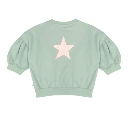 Ballon Sweater Sage Green van Jenest - Lichtgroene balloon meisjessweater | Ontdek Jenest bij Little Fashion Addict