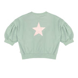 Ballon Sweater Sage Green van Jenest - Lichtgroene balloon meisjessweater | Ontdek Jenest bij Little Fashion Addict
