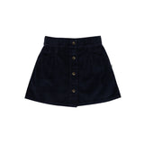 Jenest Bibi Skirt Navy Blue – Donkerblauw ribfluwelen meisjesrokje met knoopsluiting en steekzakken, verkrijgbaar bij Little Fashion Addict