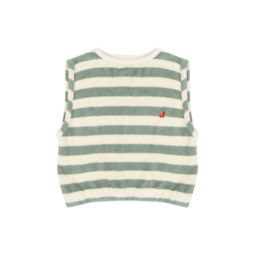 Eve sleeveless T-shirt Sage Green Off White Stripe van Jenest – zachte badstof top met zachtgroene strepen voor meisjes | Little Fashion Addict