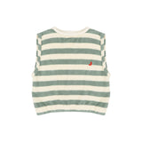 Eve sleeveless T-shirt Sage Green Off White Stripe van Jenest – zachte badstof top met zachtgroene strepen voor meisjes | Little Fashion Addict
