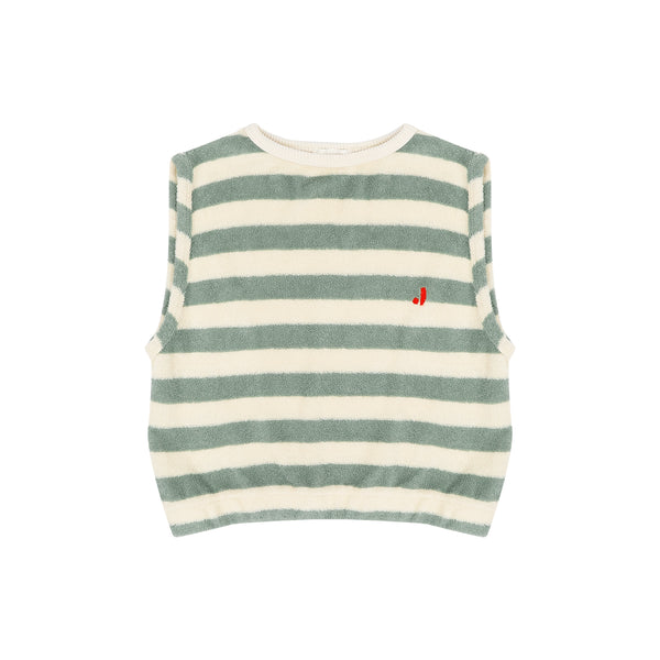 Eve sleeveless T-shirt Sage Green Off White Stripe van Jenest – zachte badstof top met zachtgroene strepen voor meisjes | Little Fashion Addict