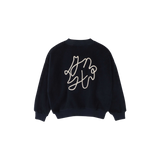 Jenest Jimmy Cardigan Navy Blue – donkerblauwe teddy cardigan met grote ecru borduring op de rug | Verkrijgbaar bij Little Fashion Addict