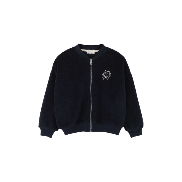 Jenest Jimmy Cardigan Navy Blue – donkerblauwe teddy cardigan voor jongens met ritssluiting | Verkrijgbaar bij Little Fashion Addict