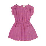 Zomerse jurkje van Jenest in het violet | Kiki Dress Violet Purple Check | verkrijgbaar bij Little Fashion Addict