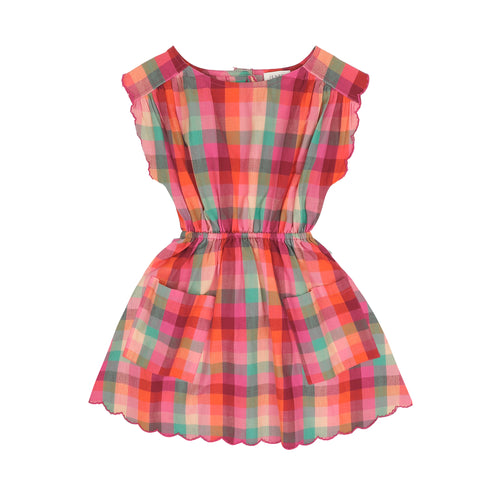 Kiki Dress van Jenest in fuchsia multicolor ruit | Little Fashion Addict