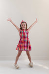 Kiki Dress van Jenest in fuchsia multicolor ruit | Little Fashion Addict